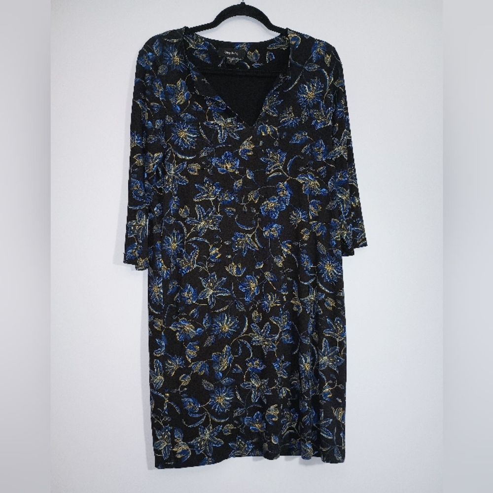 Karen Kane Black and Blue Floral Dress M